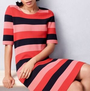 ANN TAYLOR  Vivid Cherry Striped Sweater Swing Dress Size Medium